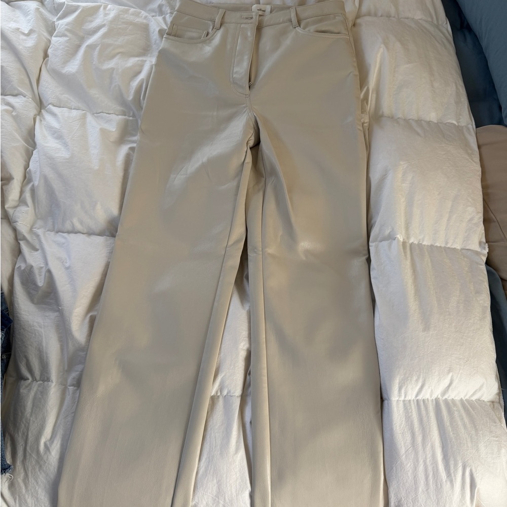 Wilfred Aritzia Cream Straight Leg Faux Leather Pant
